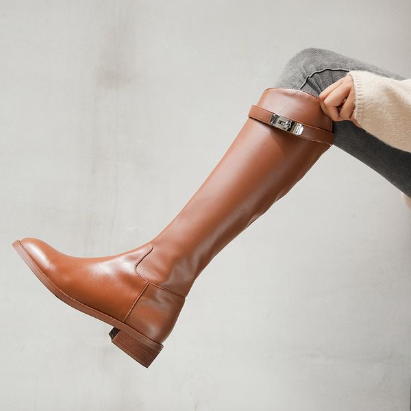 genuine leather round-toe knight boots new style riding boots semi-high heeled side zipper thigh boot women's knee high, Black
genuine leather round-toe knight boots new style riding boots semi-high heeled side zipper thigh boot women's knee high, Black