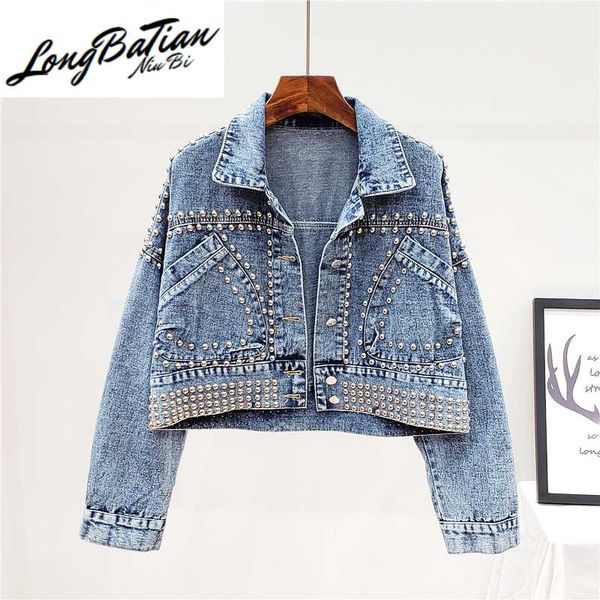 women's jackets spring handwork rivet short denim women outerwear korean style loose vintage washed blue black jeans jacket coat female, Black;brown
women's jackets spring handwork rivet short denim women outerwear korean style loose vintage washed blue black jeans jacket coat female, Black;brown