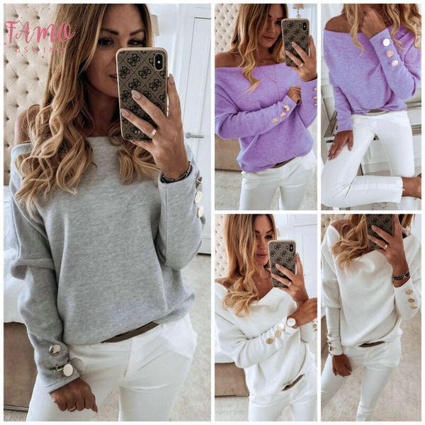 2019 new autumnn women off shoulder t shirt ladies long sleeve warm casual shirt daily loosetee solid with button, White
2019 new autumnn women off shoulder t shirt ladies long sleeve warm casual shirt daily loosetee solid with button, White