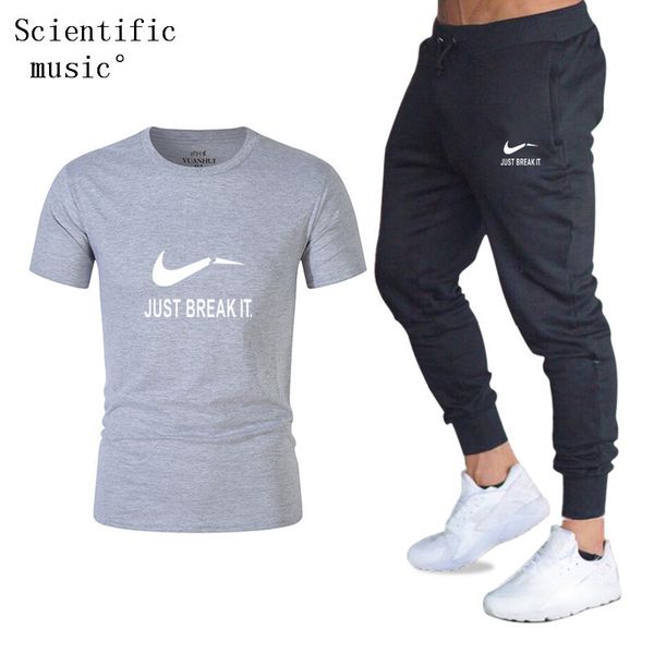 new men's tracksuit summer short-sleeved t-shirt + joggers pants cotton print track suit training spak mannen chandal sweatpants, Gray
new men's tracksuit summer short-sleeved t-shirt + joggers pants cotton print track suit training spak mannen chandal sweatpants, Gray