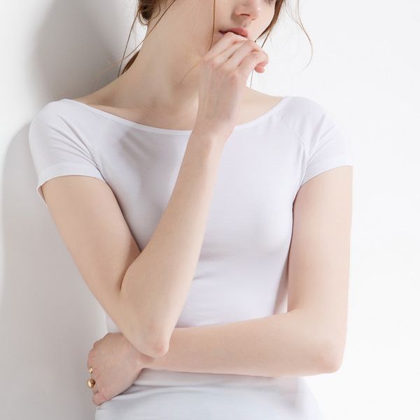 european station summer new modal solid slim one line short sleeve t-shirt women's wear, White 
european station summer new modal solid slim one line short sleeve t-shirt women's wear, White