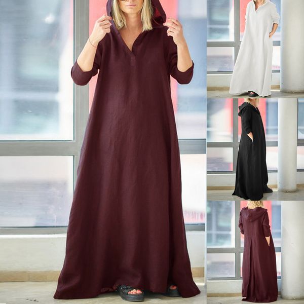 plus size women pure color hoodie dress linen national style loose mid sleeve v-neck ladies hoodie dresses vestidos de verano, Black;gray
plus size women pure color hoodie dress linen national style loose mid sleeve v-neck ladies hoodie dresses vestidos de verano, Black;gray