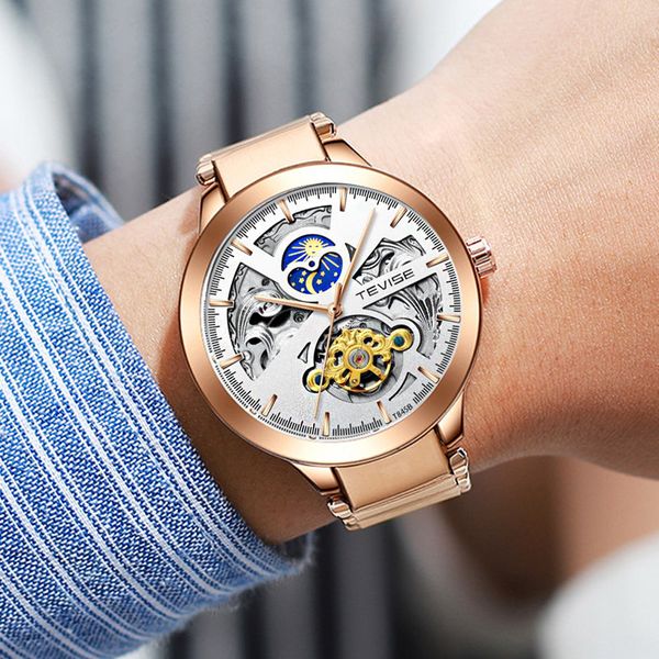 2020 men watch stainless steel sport wristwatch skeleton automatic mechanical male moon phase clock relogio, Slivery;brown 
2020 men watch stainless steel sport wristwatch skeleton automatic mechanical male moon phase clock relogio, Slivery;brown