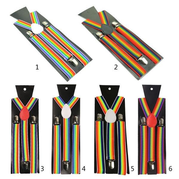 wide adjustable y-back suspenders rainbow colorful striped belt with clip, Black;white
wide adjustable y-back suspenders rainbow colorful striped belt with clip, Black;white