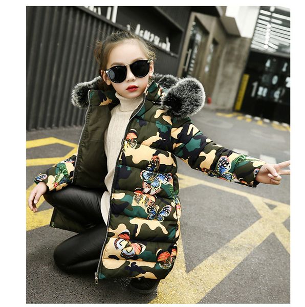 child long coat new fashion warm winter fur collar girls butterfly camouflag outerwear girls windproof jackets for 4-12 years, Blue;gray
child long coat new fashion warm winter fur collar girls butterfly camouflag outerwear girls windproof jackets for 4-12 years, Blue;gray