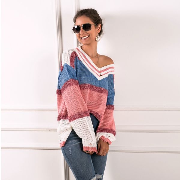 stripe print women sweater casual loose v neck splice loose jumper autumn and winter sweater ropa de invierno para mujer, White;black
stripe print women sweater casual loose v neck splice loose jumper autumn and winter sweater ropa de invierno para mujer, White;black