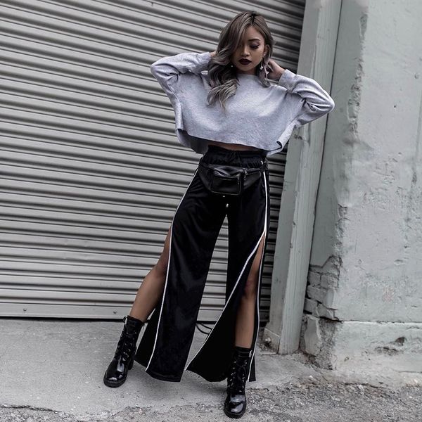 men's pants 2021 women wide leg side slit black trousers streetwear mid waist ladies pantalones mujer
men's pants 2021 women wide leg side slit black trousers streetwear mid waist ladies pantalones mujer