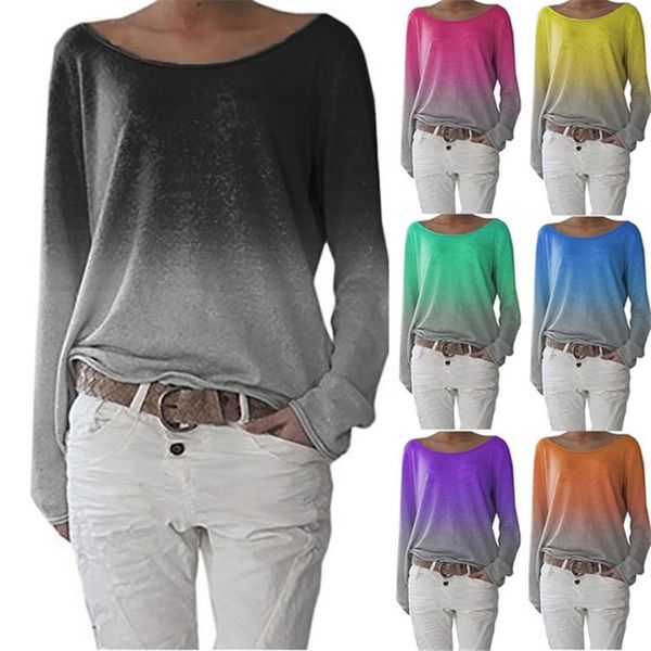 womens shirts gradient color wide collar long sleeve t-shirt blouses women fashionable leisure, White
womens shirts gradient color wide collar long sleeve t-shirt blouses women fashionable leisure, White
