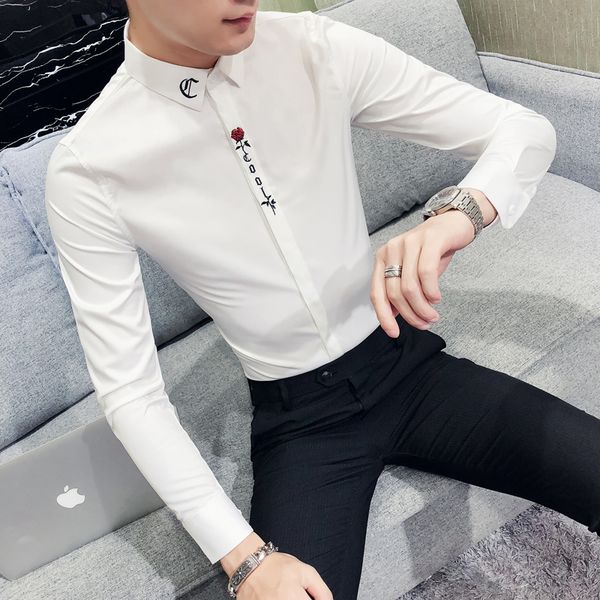 brand designer korean slim fit shirt men long sleeve casual letter embroidery business dress shirts mens clothes 2018 tuxedo man, White;black
brand designer korean slim fit shirt men long sleeve casual letter embroidery business dress shirts mens clothes 2018 tuxedo man, White;black