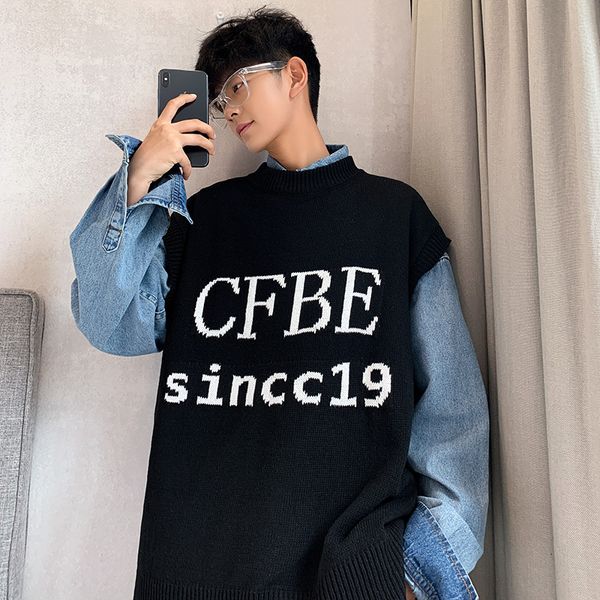 m-2xlautumn and winter tide sleeveless sweater men's sweater loose korean version of the trend vest vest loose male, Black;white
m-2xlautumn and winter tide sleeveless sweater men's sweater loose korean version of the trend vest vest loose male, Black;white