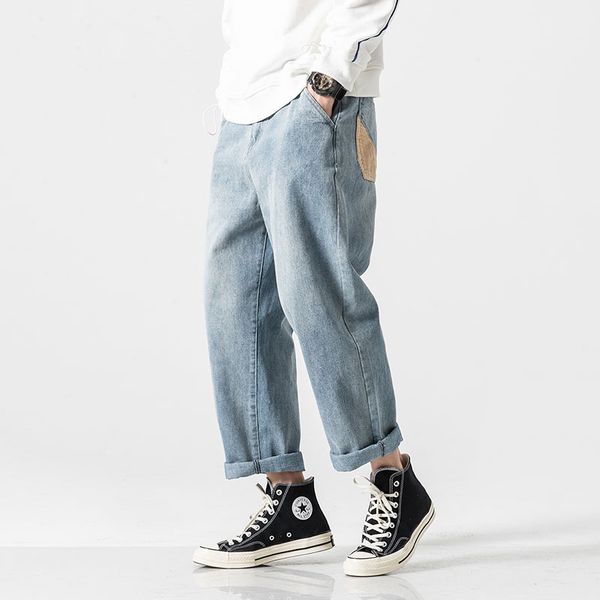 classic loose jeans men cotton straight denim pants corduroy patchwork pockets, Blue
classic loose jeans men cotton straight denim pants corduroy patchwork pockets, Blue