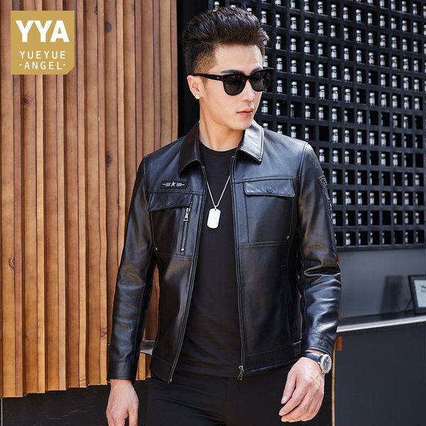 2019 new mens sheepskin real leather jacket moto biker casual pockets slim fit genuine leather jacket zipper short outwear coats, Black
2019 new mens sheepskin real leather jacket moto biker casual pockets slim fit genuine leather jacket zipper short outwear coats, Black