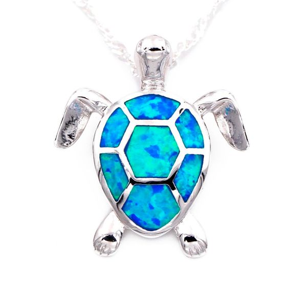 cute blue fire opal sea turtle design pendant necklace for women, Silver