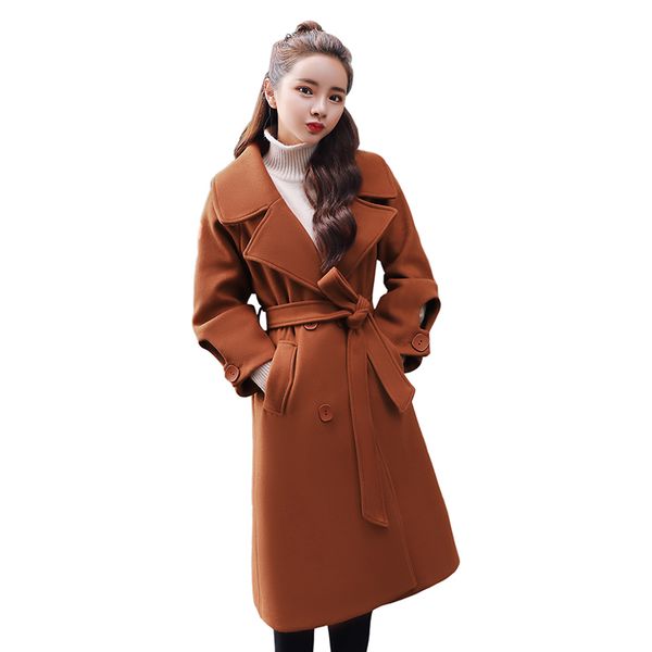 2019 autumn women woolen coat long-sleeved solid color belt square collar wild ladies overcoat winter long coat outwear p24, Black
2019 autumn women woolen coat long-sleeved solid color belt square collar wild ladies overcoat winter long coat outwear p24, Black