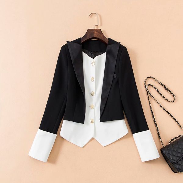 autumn 2019 new european and american women's wear long-sleeved v-neck single-breasted stitching colours fashion jacket, Black;brown
autumn 2019 new european and american women's wear long-sleeved v-neck single-breasted stitching colours fashion jacket, Black;brown