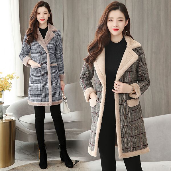 autumn and winter new slim slimming thickening plus velvet plaid woolen long section versatile coat warm women's clothing tb1811, Black
autumn and winter new slim slimming thickening plus velvet plaid woolen long section versatile coat warm women's clothing tb1811, Black