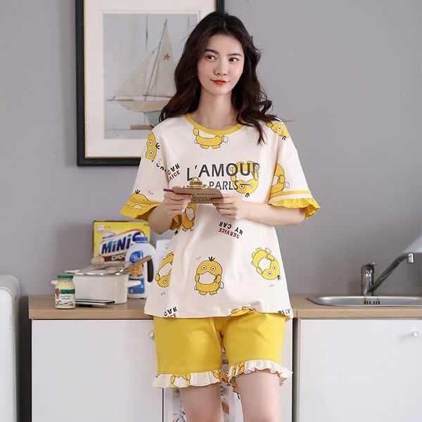 cartoon letters printed loose women's pajamas suit summer short-sleeved shorts lace stitching student home wear pijama stitch, Black;red
cartoon letters printed loose women's pajamas suit summer short-sleeved shorts lace stitching student home wear pijama stitch, Black;red