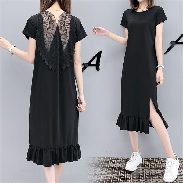 2020 women's loose slim medium t-shirt skirt and long style hem split short-sleeved t-shirt long skirt with missing back, White
2020 women's loose slim medium t-shirt skirt and long style hem split short-sleeved t-shirt long skirt with missing back, White