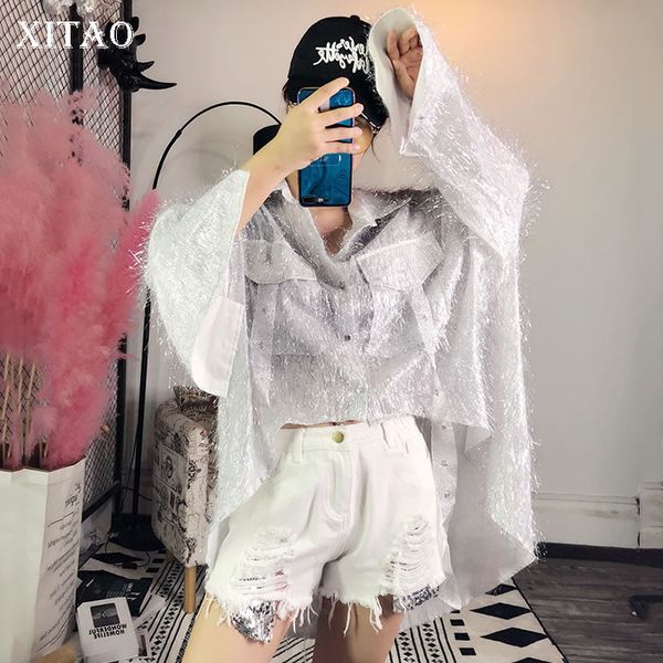 xitao pleated plus size blouse women fashion single breast irregular full sleeve small fresh casual loose white shirt dmy1728