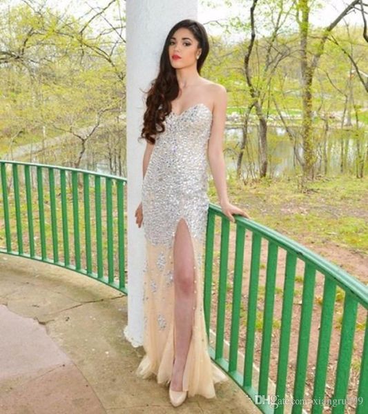 champagne crystal sweetheart mermaid prom dresses side split floor length mermaid evening dress formal party gowns, Black
champagne crystal sweetheart mermaid prom dresses side split floor length mermaid evening dress formal party gowns, Black