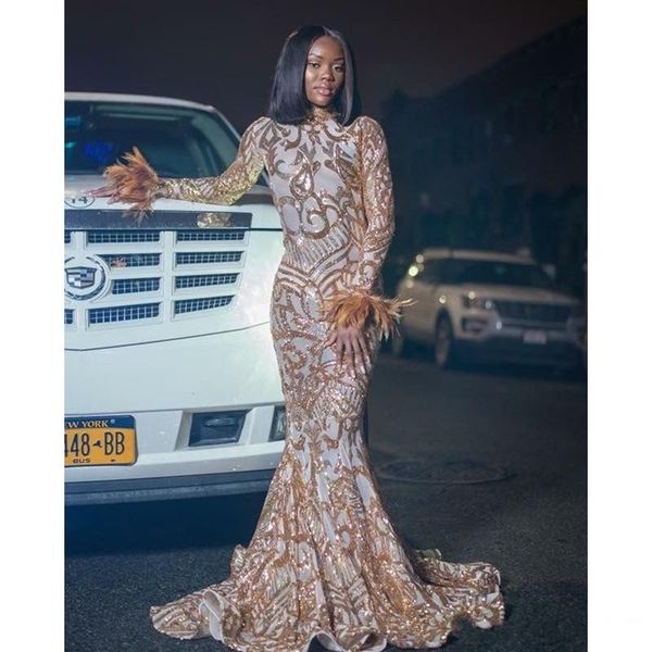 2019 sparkly sequined mermaid prom dresses new long sleeve feather floor length formal evening dress party gowns graduation dresses, Black
2019 sparkly sequined mermaid prom dresses new long sleeve feather floor length formal evening dress party gowns graduation dresses, Black