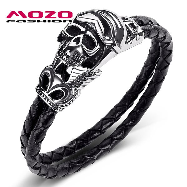 fashion men jewelry new black double layer leather bracelet stainless steel skull skeleton punk charm gift bracelet ps1019, Golden;silver
fashion men jewelry new black double layer leather bracelet stainless steel skull skeleton punk charm gift bracelet ps1019, Golden;silver