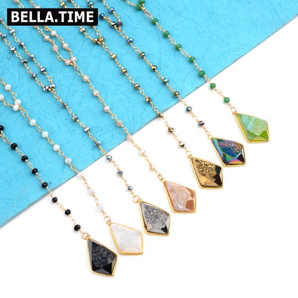 7 color natural druzy stone pendant necklaces for women gold-color copper wire wrap crystal beads statement necklace lady nks237, Silver
7 color natural druzy stone pendant necklaces for women gold-color copper wire wrap crystal beads statement necklace lady nks237, Silver