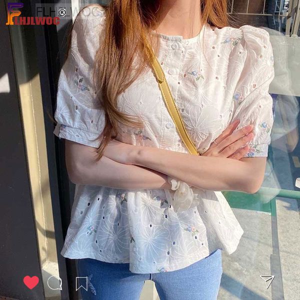women and blouses korean fashion clothing summer cute preppy style flower embroidery chic peplum blusas two way wear, White
women and blouses korean fashion clothing summer cute preppy style flower embroidery chic peplum blusas two way wear, White