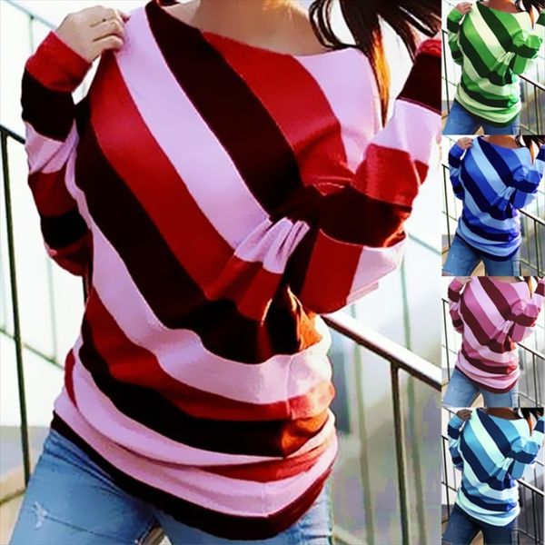 oblique thick stripe round neck long sleeve women's oblique thick stripe round neck long sleeve women's top, White