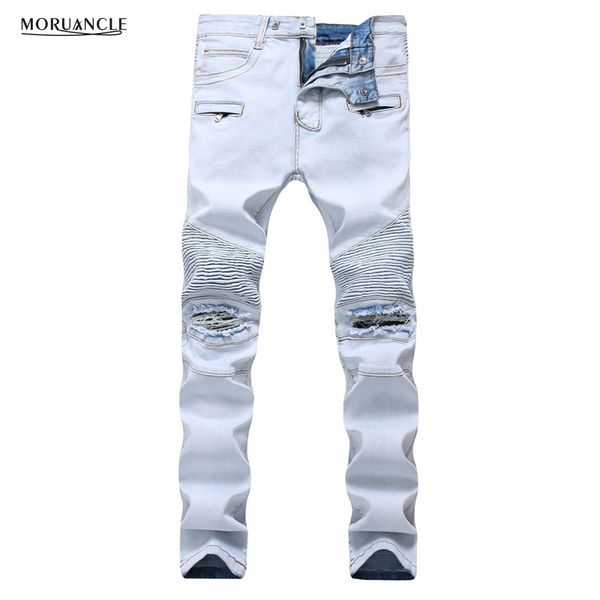 new mens ripped biker jeans pants slim fit distressed denim trousers for male high stretchy light blue plus size 28-42
new mens ripped biker jeans pants slim fit distressed denim trousers for male high stretchy light blue plus size 28-42
