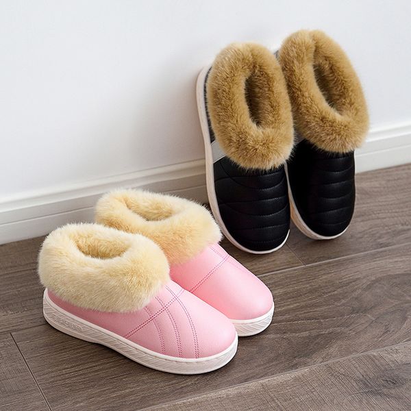 pu women's large size cotton ladies slippers indoor plus velvet warm with home outdoor dual-use soft bottom comfortable slippers, Black 
pu women's large size cotton ladies slippers indoor plus velvet warm with home outdoor dual-use soft bottom comfortable slippers, Black