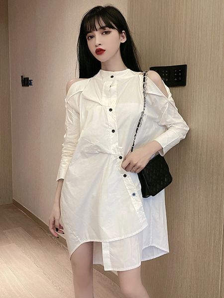 2020 early autumn new net red design sense minority off-shoulder mid-length irregular white shirt dress women, White;black
2020 early autumn new net red design sense minority off-shoulder mid-length irregular white shirt dress women, White;black