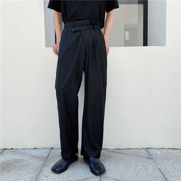 men asymmetry waist casual suit pant male fashion show straight pant long trousers, White;black
men asymmetry waist casual suit pant male fashion show straight pant long trousers, White;black