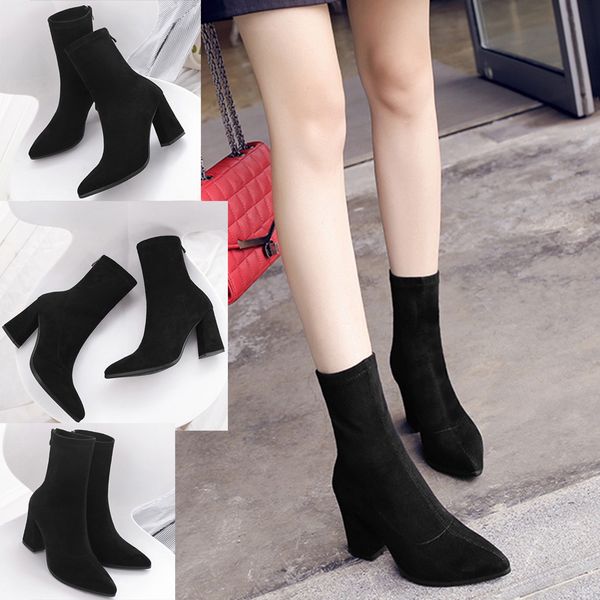 2019 winter women's boots new fashion women zipper soild pointed toe square heel shoes party boots comfortable high heel, Black
2019 winter women's boots new fashion women zipper soild pointed toe square heel shoes party boots comfortable high heel, Black