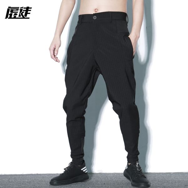 2019 dj costume ds men's clothing hair stylist punk style hip-hop stripe foot-binding harem pants plus size singer costumes, Black
2019 dj costume ds men's clothing hair stylist punk style hip-hop stripe foot-binding harem pants plus size singer costumes, Black