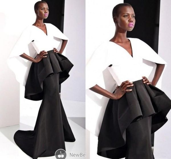 modest black and white formal evening dresses mermaid satin cap sleeve peplum v neck 2019 miss usa pageant celebrity dress prom gowns, Black;red
modest black and white formal evening dresses mermaid satin cap sleeve peplum v neck 2019 miss usa pageant celebrity dress prom gowns, Black;red