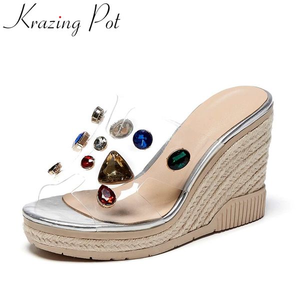 krazing pot peep toe super high heels straw wedges fashion outside slipper rhinestone decorations gorgeous leisure shoes l67, Black
krazing pot peep toe super high heels straw wedges fashion outside slipper rhinestone decorations gorgeous leisure shoes l67, Black
