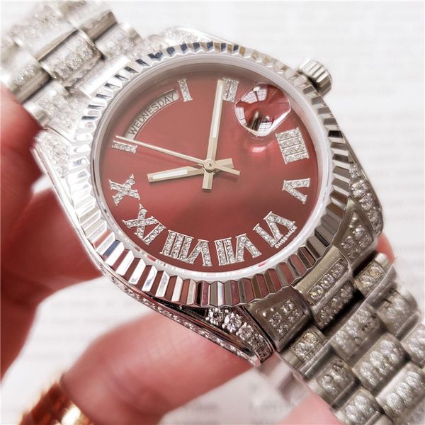 diamond women watch sweep automatic movement mechanical roman num daydate silver stainless sapphire red dial solid clasp with box, Slivery;brown
diamond women watch sweep automatic movement mechanical roman num daydate silver stainless sapphire red dial solid clasp with box, Slivery;brown