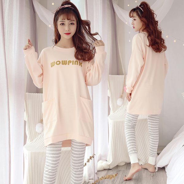 2019 spring autumn 100% cotton pajama sets for women long sleeve pyjama cute girls striped pants sleepwear pijama mujer homewear, Blue;gray
2019 spring autumn 100% cotton pajama sets for women long sleeve pyjama cute girls striped pants sleepwear pijama mujer homewear, Blue;gray