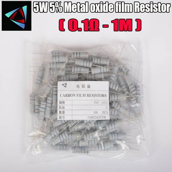 

100pcs 5% 5w metal oxide film resistor 0.1r ~ 1m 100r 220r 330r 1k 1.5k 2.2k 3.3k 4.7k 10k 22k 47k 100k 0.22 0.33 carbon film