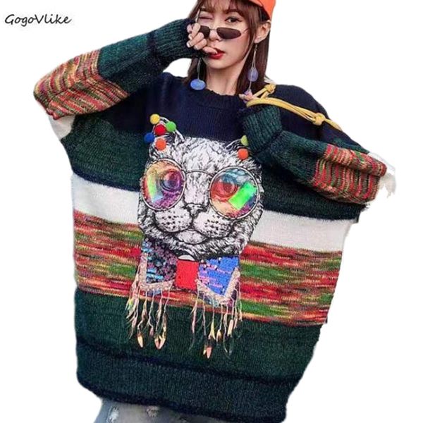 beading cat 2019 winter new thai tide brand women's cartoon sequins loose sweater women plus size pullovers harajuku sa533s30, White;black
beading cat 2019 winter new thai tide brand women's cartoon sequins loose sweater women plus size pullovers harajuku sa533s30, White;black