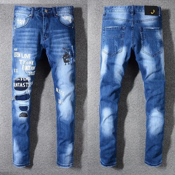 fendis 2019 luxury jeans autumn street fashion mens designer jeans brand classic overalls fall man pants boutique painting new, Blue 
fendis 2019 luxury jeans autumn street fashion mens designer jeans brand classic overalls fall man pants boutique painting new, Blue