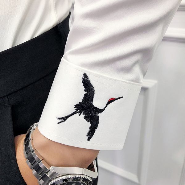 men shirt long sleeve twill solid formal business embroidery shirt brand man dress slim fit party club shirts, White;black
men shirt long sleeve twill solid formal business embroidery shirt brand man dress slim fit party club shirts, White;black