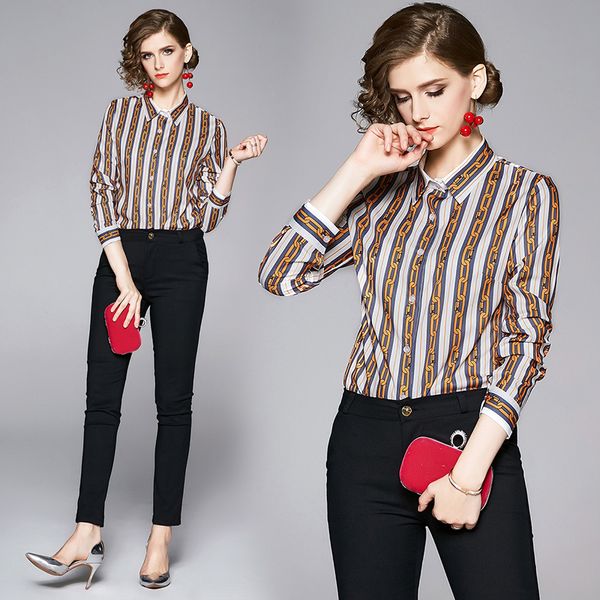 2020 striped classic casual button shirts women long sleeve lapel neck runway ladies designer shirt blouses elegant slim office shirts, White
2020 striped classic casual button shirts women long sleeve lapel neck runway ladies designer shirt blouses elegant slim office shirts, White