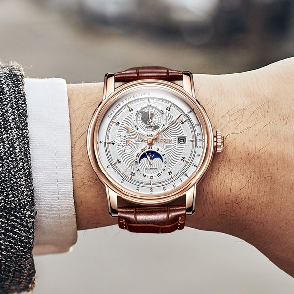 nesun fashion casual calendar moon phase men's watch business waterproof mechanical leather watches relogio masculino, Slivery;brown
nesun fashion casual calendar moon phase men's watch business waterproof mechanical leather watches relogio masculino, Slivery;brown