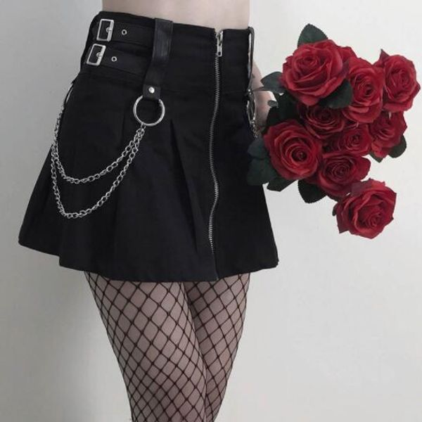 women saia gothic pleated zipper chain decoration punk rock streetwear faldas mujer moda 2019 female black mini skirts dv307
women saia gothic pleated zipper chain decoration punk rock streetwear faldas mujer moda 2019 female black mini skirts dv307