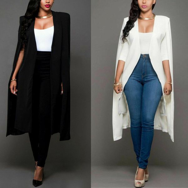 fashion women loose long cloak blazer cape trench cardigan coat office lady solid color outwear poncho jacket, White;black
fashion women loose long cloak blazer cape trench cardigan coat office lady solid color outwear poncho jacket, White;black