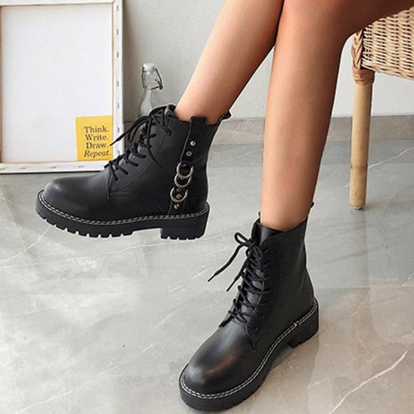 2019 autumn ankle boots for women motorcycle boots lace up chunky heels casual lacing round toe leather platform shoes female, Black
2019 autumn ankle boots for women motorcycle boots lace up chunky heels casual lacing round toe leather platform shoes female, Black