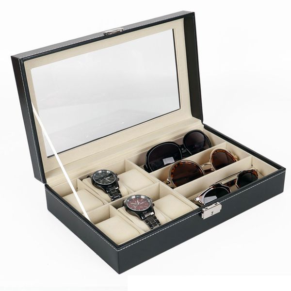 dustpfoof luxury eyeglasses holder organizer pu leather lock large durable jewelry display 6 grids watch box home storage case
dustpfoof luxury eyeglasses holder organizer pu leather lock large durable jewelry display 6 grids watch box home storage case