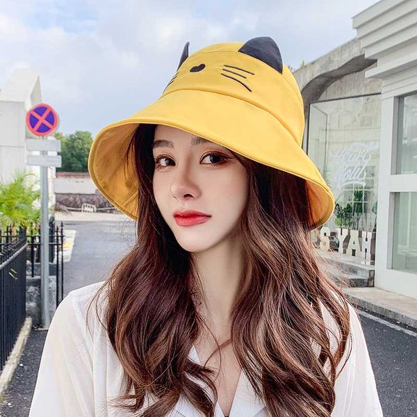 women's cap cute cartoon cat ear cotton sun hats summer beach anti-uv foldable large brim hat female panama summer girls caps, Blue;gray
women's cap cute cartoon cat ear cotton sun hats summer beach anti-uv foldable large brim hat female panama summer girls caps, Blue;gray